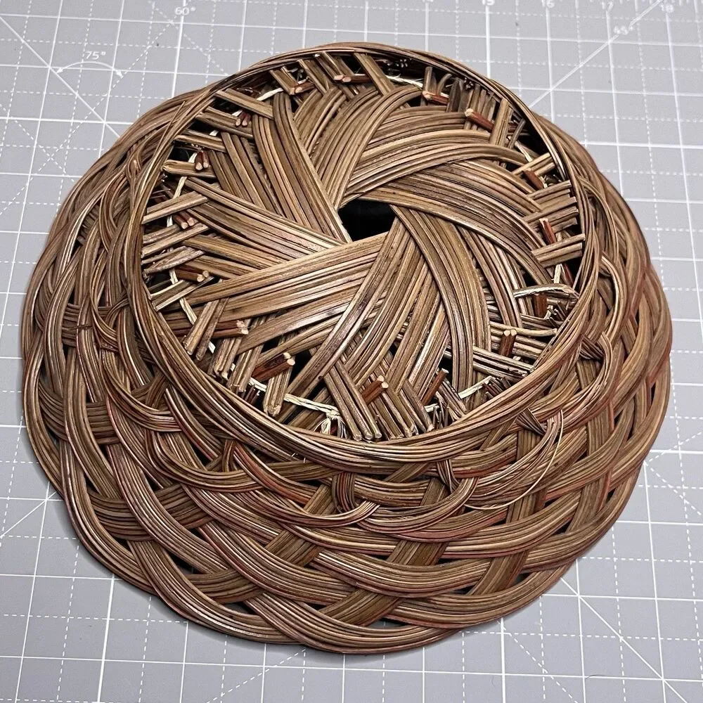 VTG Large 9.5” Round Basket Rattan Wicker Natural Brown Country Farmhouse